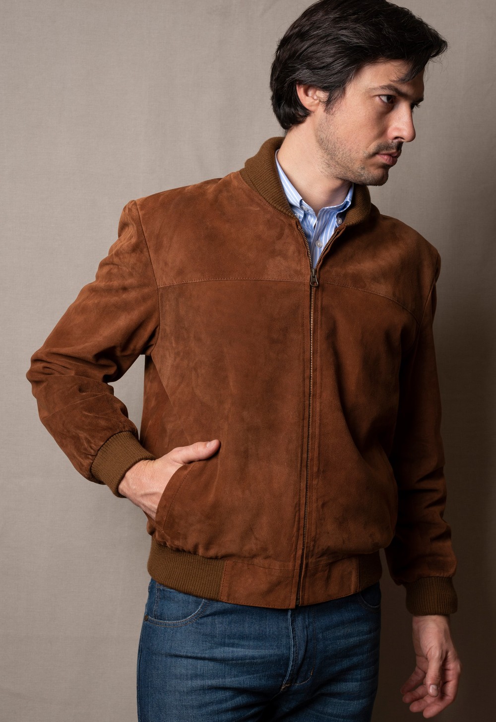 jaqueta masculina camurça marrom