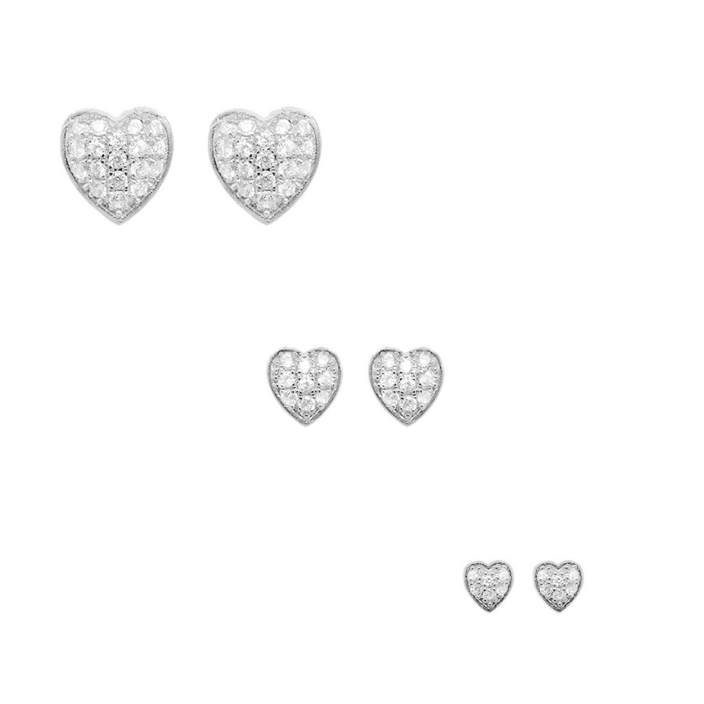 Imagem do produto Kit de 3 Brincos Brillantring Coração Cravejado de Zircônias Prata 925
