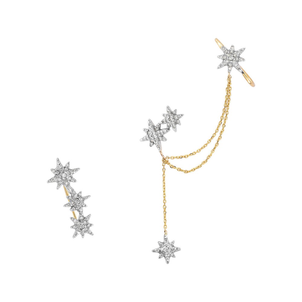 Imagem do produto Brinco Twinkle Assimétrico Estrelas Cravejado de Zircônias Ouro 10K New Gold