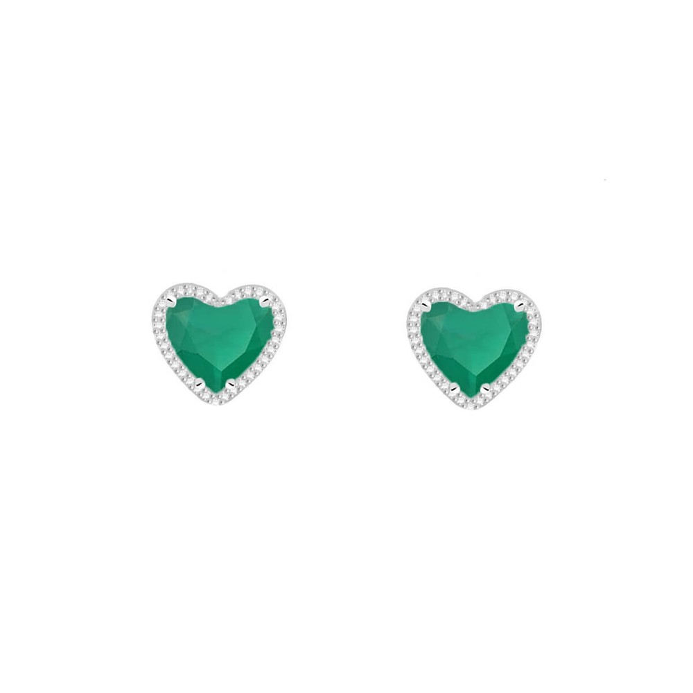 Imagem do produto Brinco de Coração Verde Cravejado de Zircônias Prata 925 com Banho de Ródio