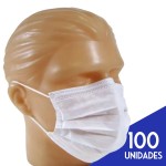 Máscara Cirúrgica Descartável Branca Tripla Camada com Elástico - 100 unidades