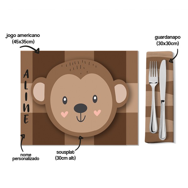 Foto do produto mesa posta kids coleção animais cute - macaco