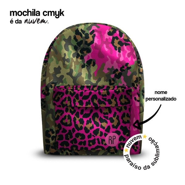 Foto do produto mochila adulto cmyk - onça camuflagem rosa