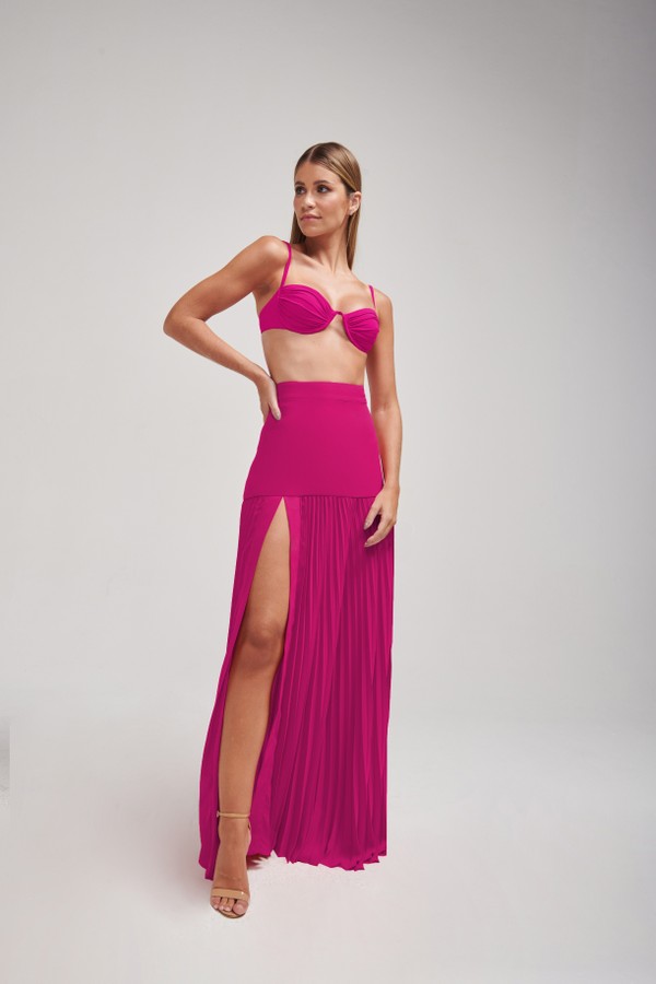Foto do produto Saia Plissada Myrtos Pink | Myrtos Plaid Skirt Hot Pink