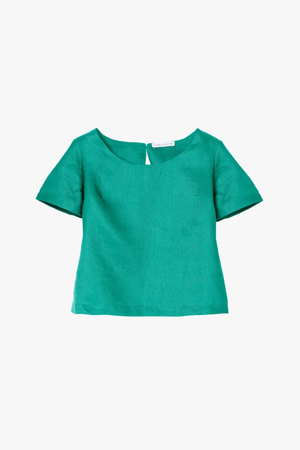 Top linho t-shirt com martingale Desirée verde