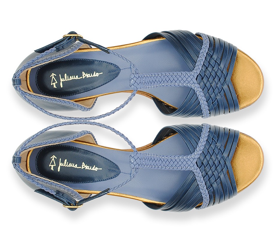 Sandália Baixa Trançado - Azul Profundo + Jeans | salto baixo 2cm