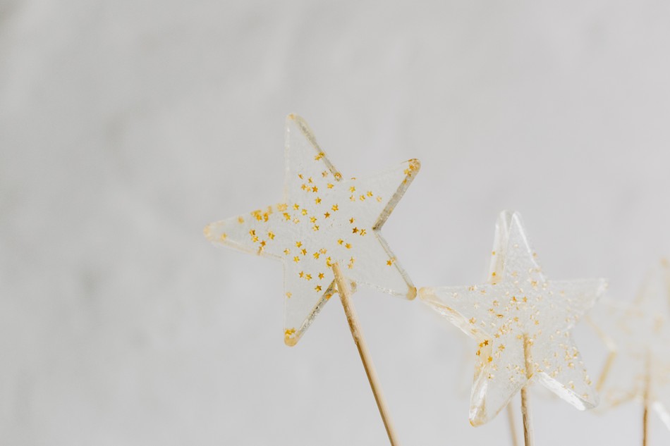 pirulito de caramelo - estrela transparente com dourado
