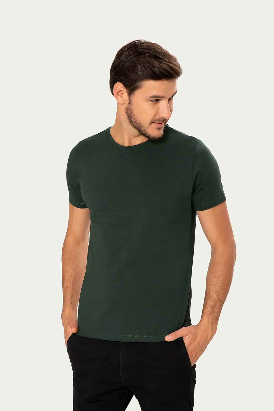 Camiseta Básica Algodão Premium Gola C Verde Pinus