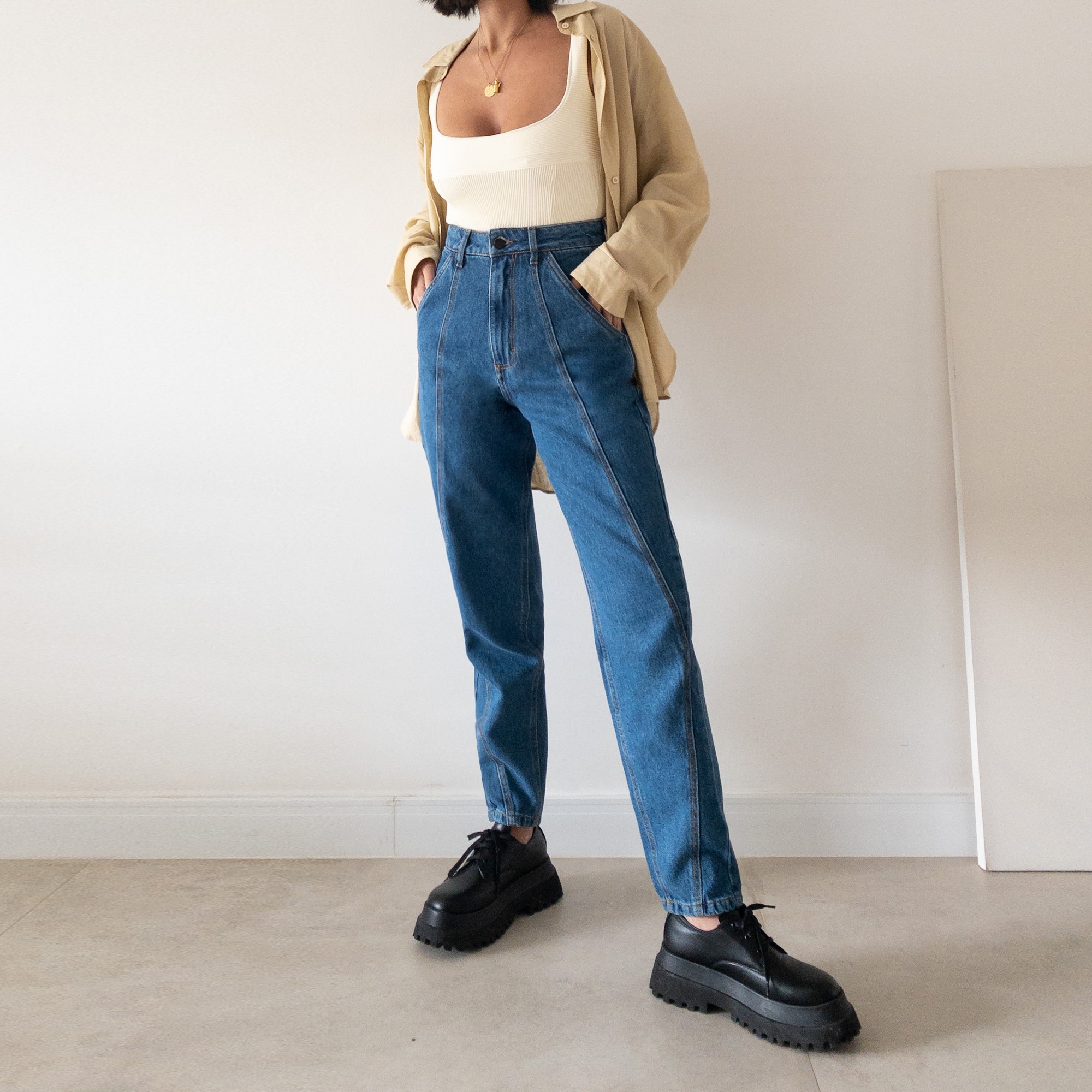 Baggy Jeans com Recortes | Marta Azul Índigo