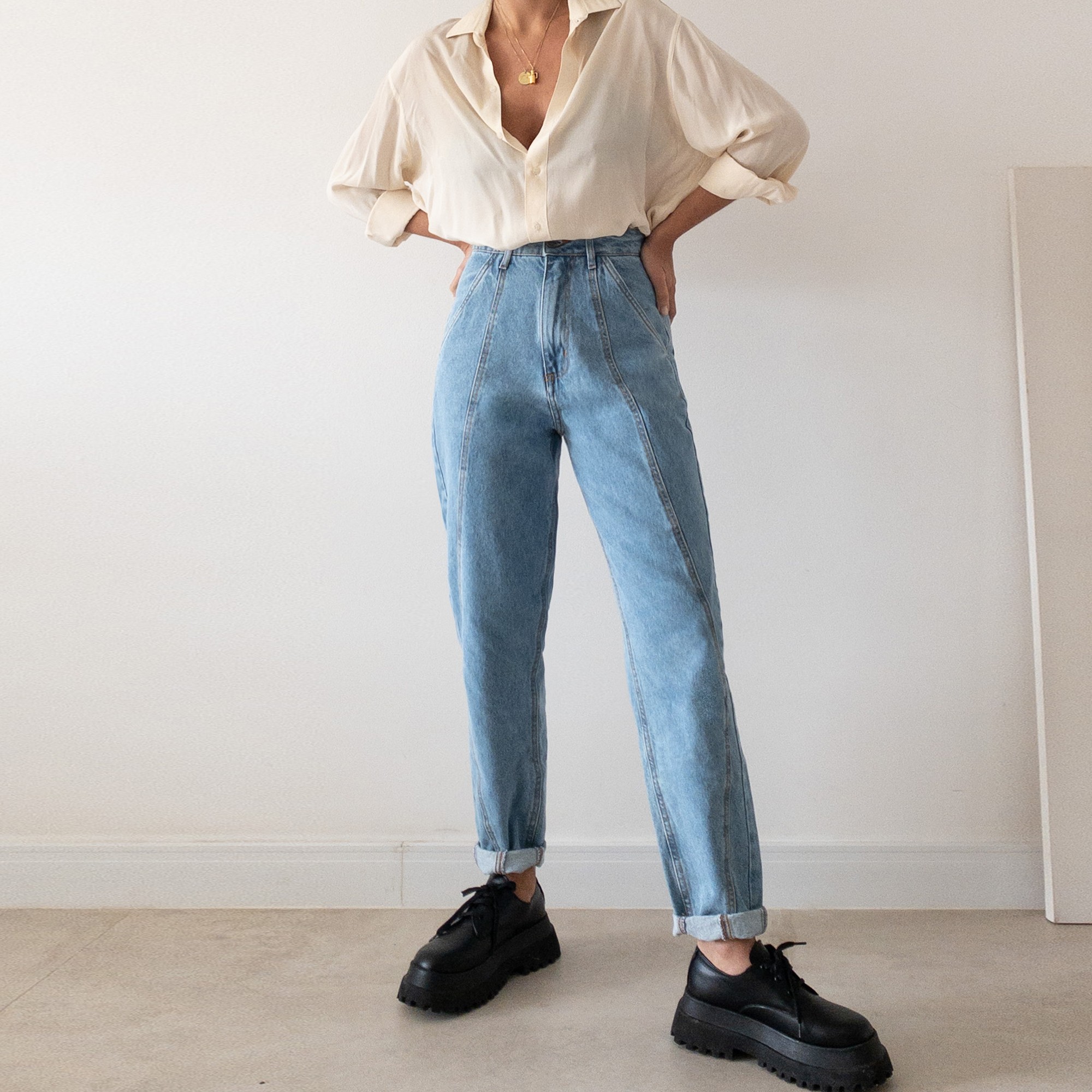 Baggy Jeans com Recortes | Marta Azul Claro